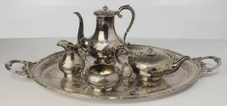 Appraisal: Four Piece Silver Tray - in coffee pot with matching