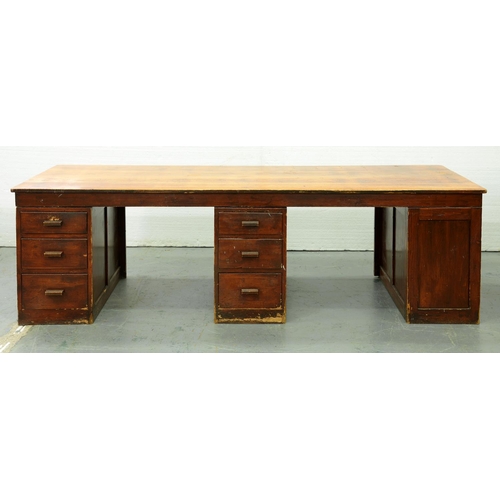 Appraisal: A Victorian pine triple pedestal desk with panelled doors cm