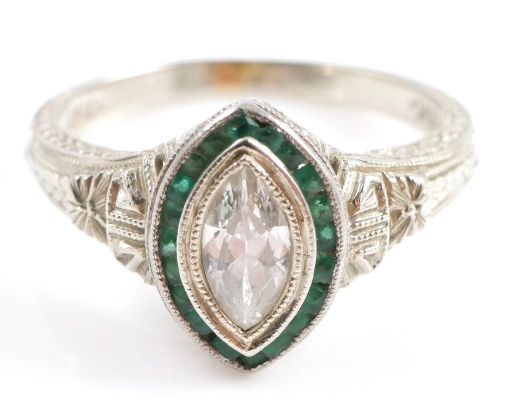 Appraisal: K white gold art deco diamond cluster ring contains one