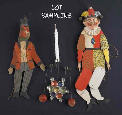 Appraisal: Two marionettes together with Christmas tree candlecups tallest -