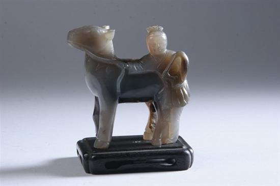 Appraisal: CHINESE AGATE FIGURE OF HORSE AND RIDER Republic period or