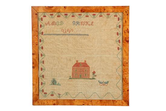 Appraisal: SAMPLER American th century silk on canvas Large unfinished sampler