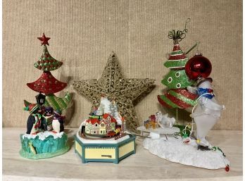 Appraisal: General Christmas themed decorations including ornaments Christmas themed music boxes