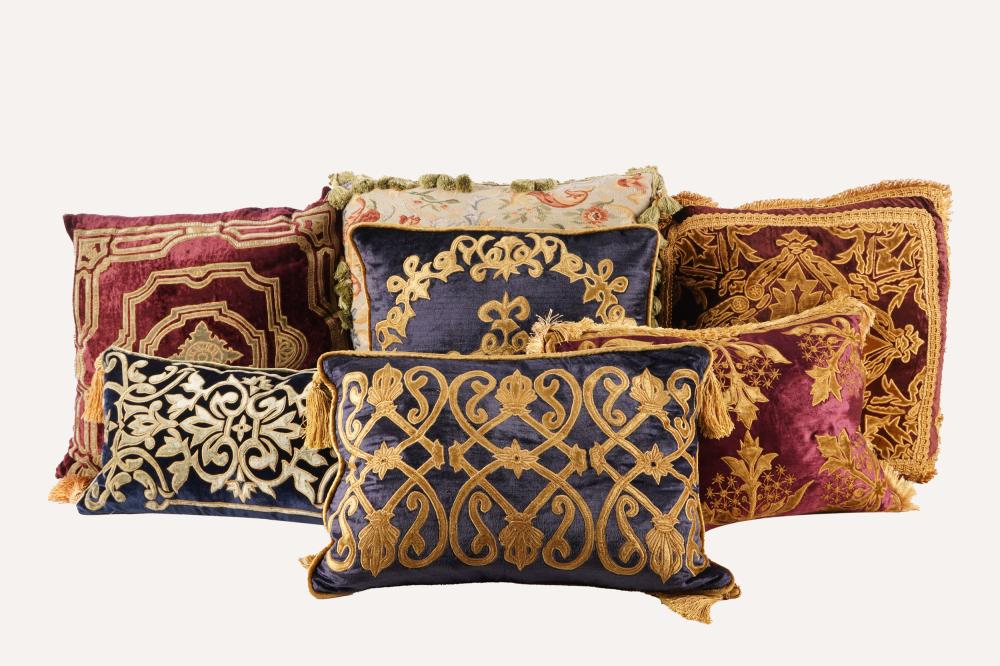 Appraisal: COLLECTION OF EMBROIDERED THROW PILLOWScomprising assorted pillows together with a