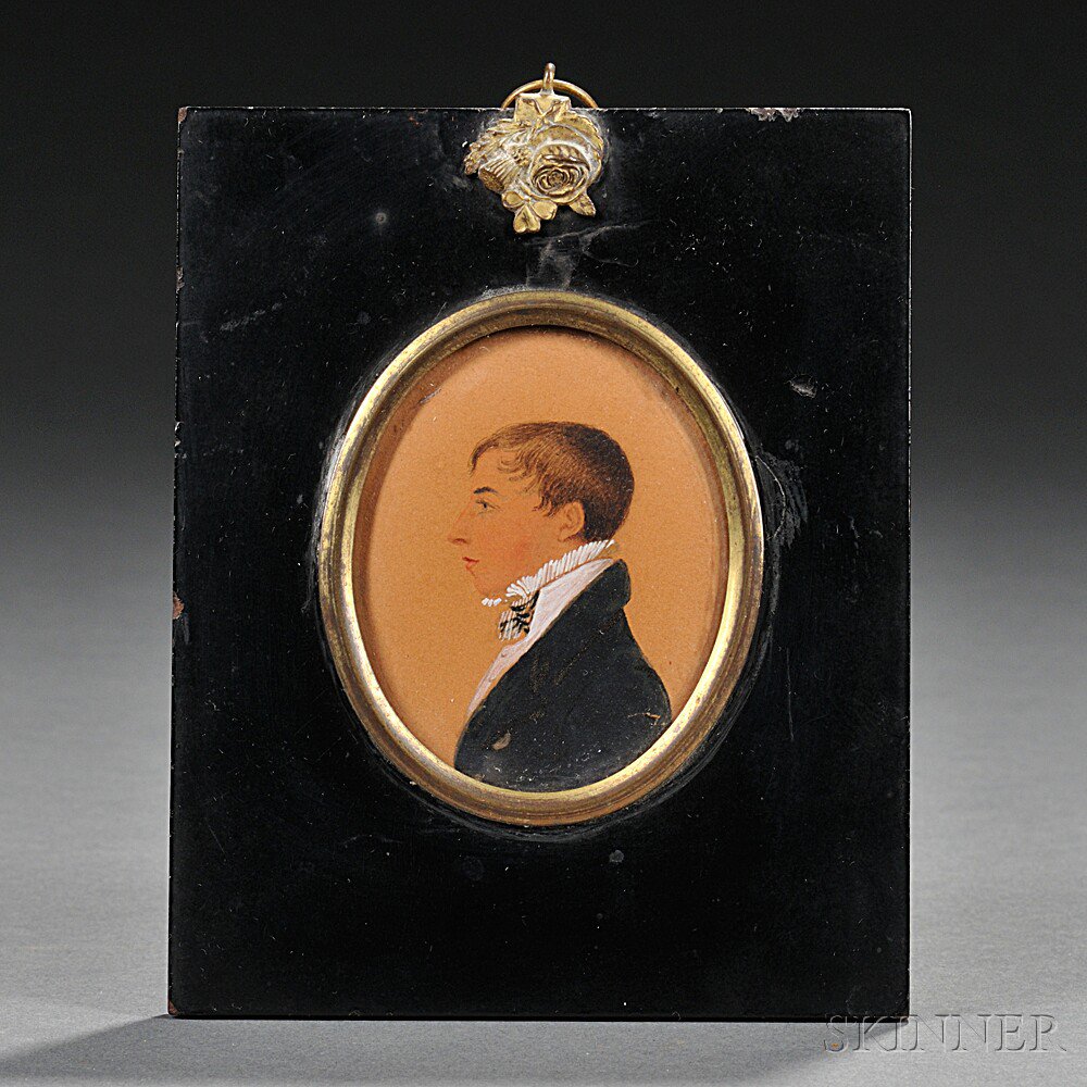 Appraisal: American School Early th Century Miniature Profile Portrait of a