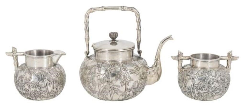 Appraisal: CHINESE EXPORT SILVER BAMBOO TEA SERVICE piece Chinese Export silver