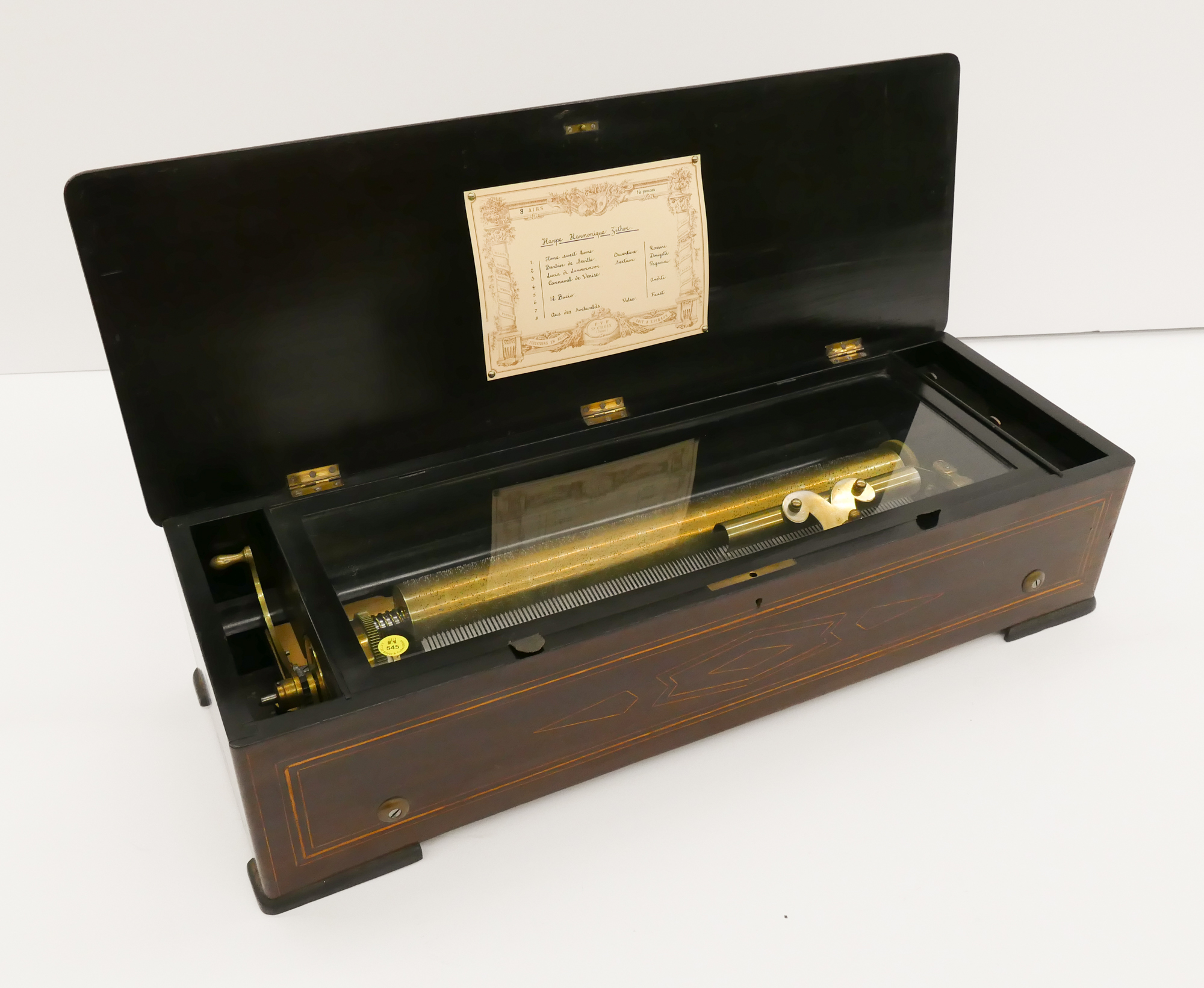 Appraisal: Paillard Swiss Cylinder Harpe Harmonique Zither Music Box circa Serial