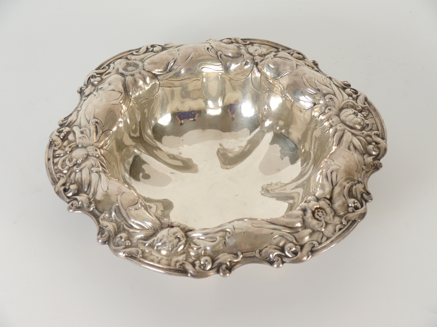 Appraisal: GORHAM STERLING REPOUSSE BOWL Floral repousse rim Marked with Gorham