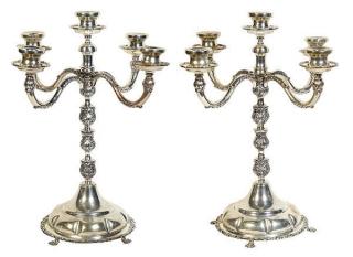 Appraisal: Pair of Georgian style Mexican sterling silver five-light candelabra each