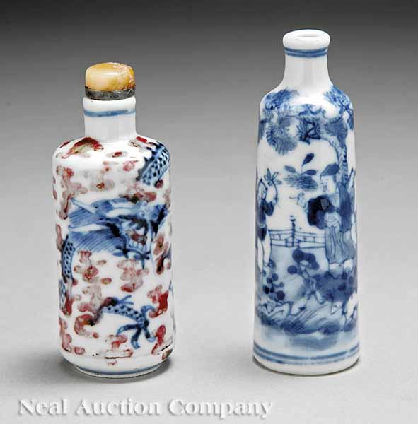 Appraisal: Two Chinese Porcelain Snuff Bottles probably th c one a