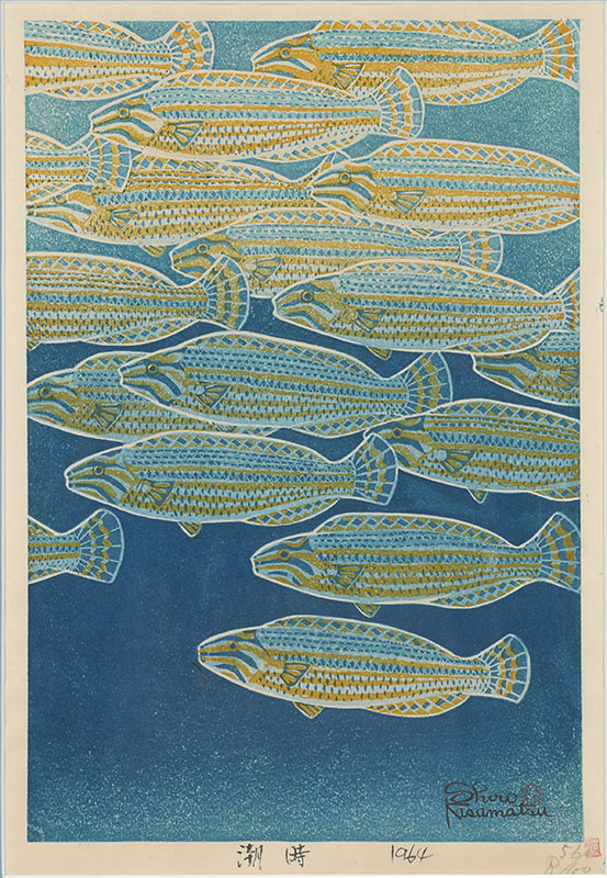 Appraisal: KASAMATSU Shiro Japanese - ''School of Fish'' Japanese Woodblock Print