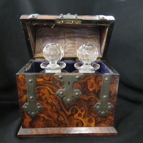 Appraisal: th Century Burl Tantilus Boxwith pair of decanters