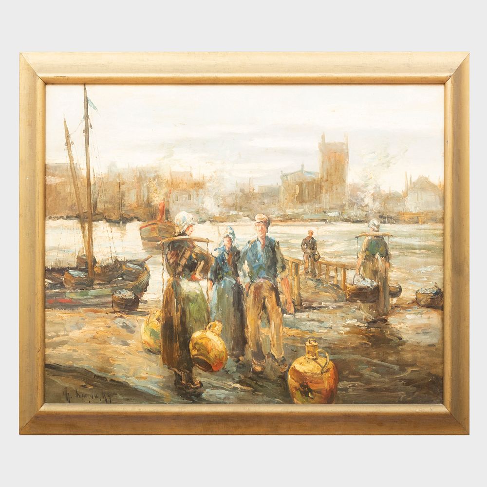 Appraisal: Attributed to Abel George Warshawsky - European Harbor Scene Oil