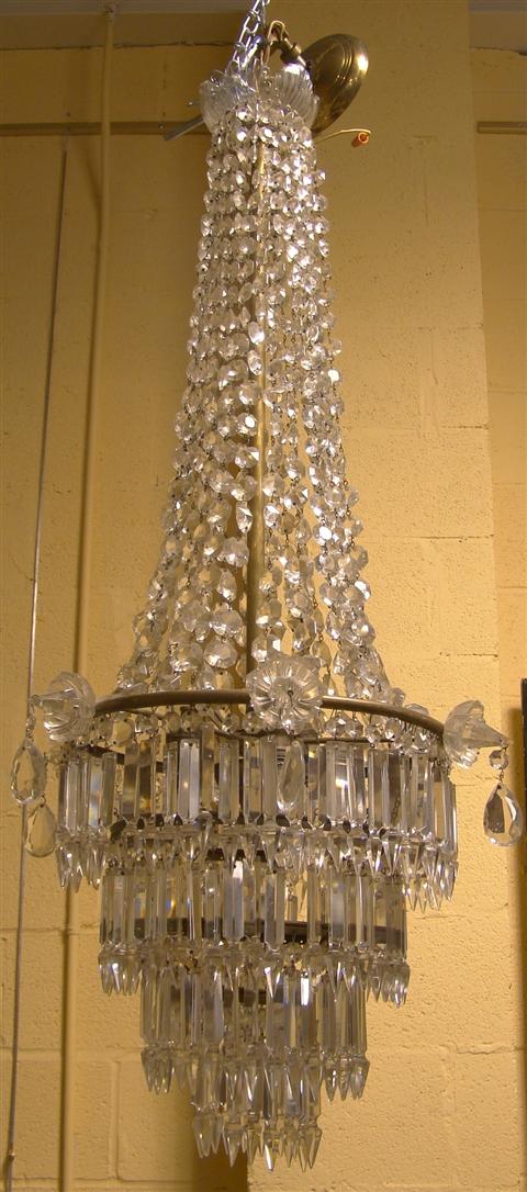 Appraisal: ELABORATE CUT GLASS CHANDELIER Fashioned with a band of leaf-tips