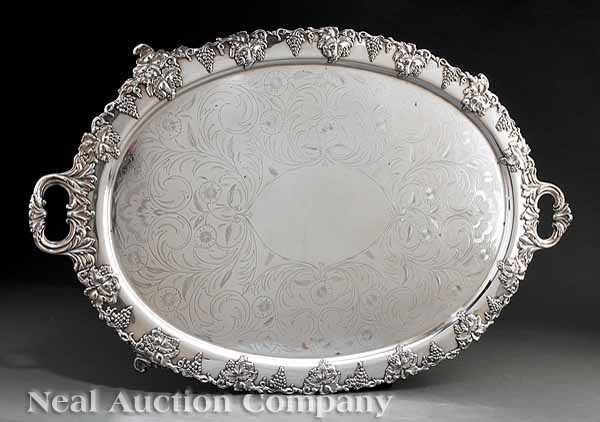 Appraisal: An Antique Silverplate Oval Serving Tray th c vintage decorated