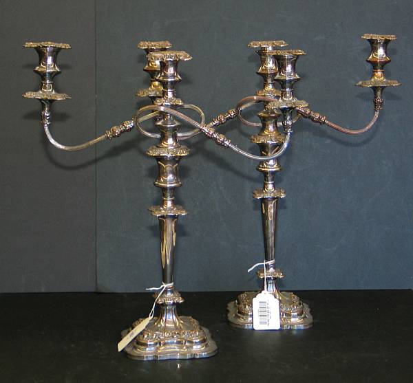 Appraisal: A pair of English silverplate candelabra early th century Each