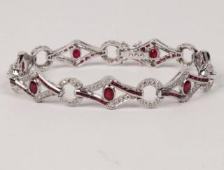 Appraisal: K RUBY AND DIAMOND BRACELET K WHITE GOLD RUBY AND