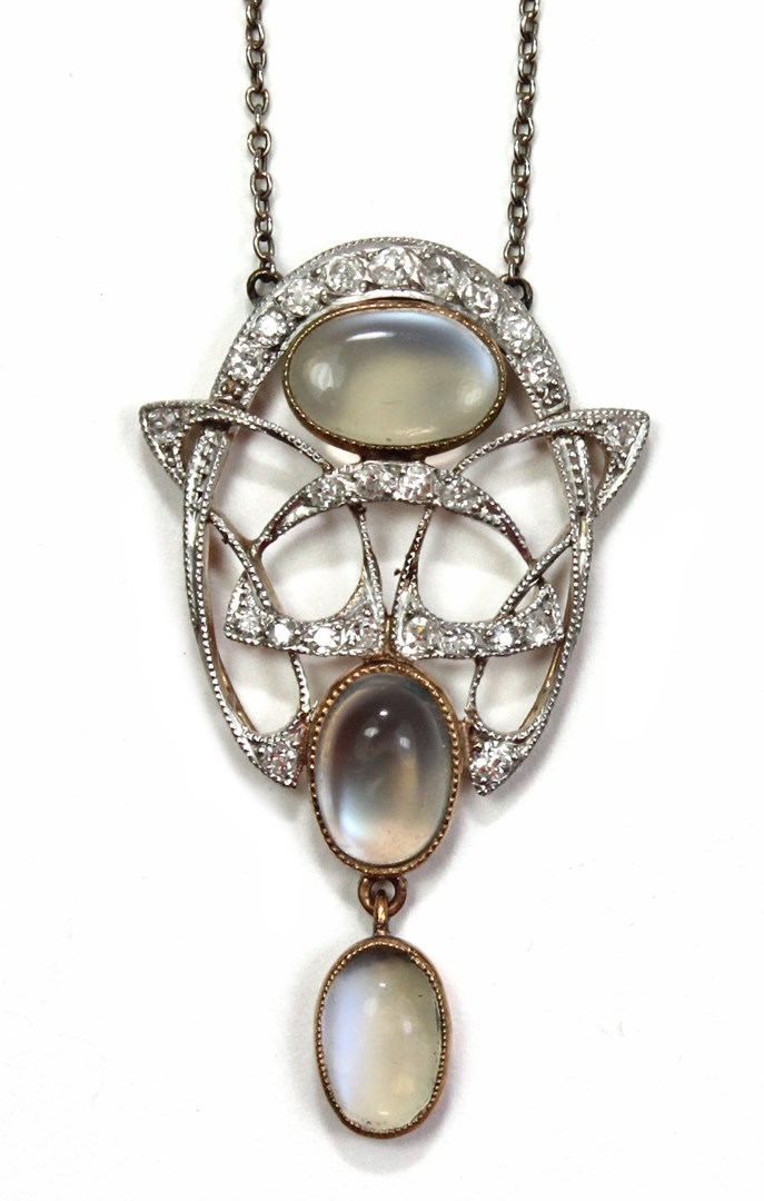 Appraisal: An Art Nouveau diamond and moonstone set pendant necklace designed