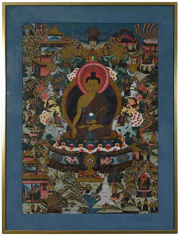 Appraisal: Tibetan Thanka of Seated Buddha late th century oil on