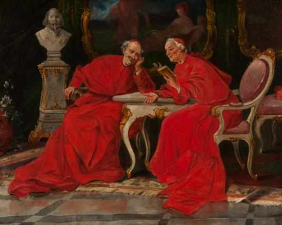 Appraisal: Continental School late th century Two Cardinals Reading oil on