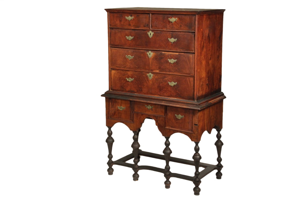 Appraisal: WILLIAM MARY HIGHBOY - Period Two-Part Chest the upper cabinet