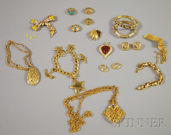 Appraisal: Small Group of Mostly Signed Gold-tone Costume Jewelry including pieces