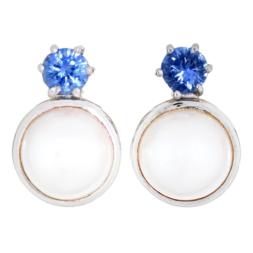 Appraisal: A pair of tanzanite and cultured pearl ear studs mm