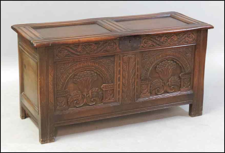 Appraisal: CONTINENTAL CARVED OAK COFFER H '' W '' D ''