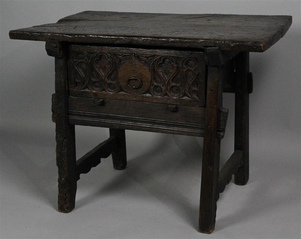 Appraisal: GOTHIC CARVED OAK TABLE having a rectangular top over a