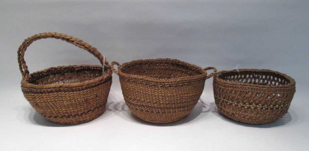 Appraisal: THREE NORTHWEST NATIVE AMERICAN GRAND RONDE WOVEN BASKETS all hand