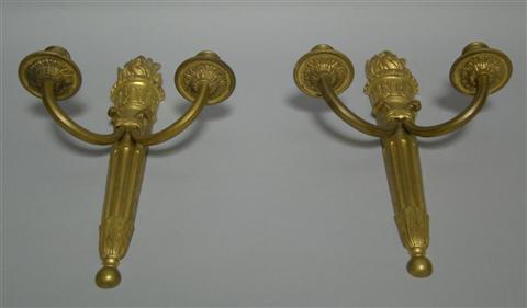 Appraisal: PAIR OF LOUIS XVI STYLE GILT BRONZE TWO LIGHT WALL