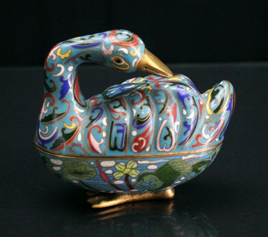 Appraisal: A Chinese cloisonn duck shaped box and cover