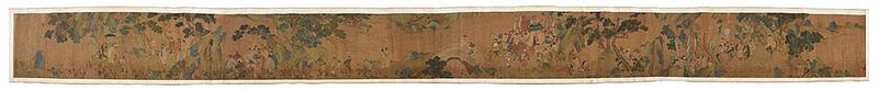 Appraisal: Chinese Handscroll Painting Qing dynasty outdoor scene with scholars nobles