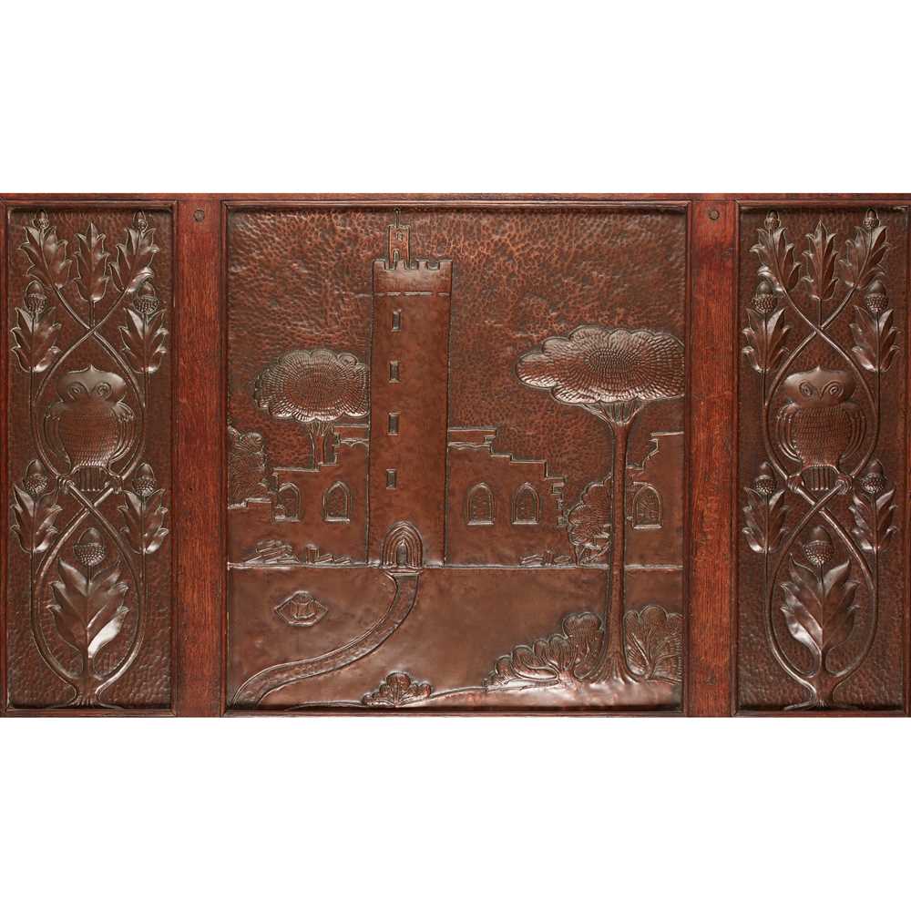 Appraisal: JOHN PEARSON - ARTS CRAFTS TRIPTYCH PANEL CIRCA patinated copper