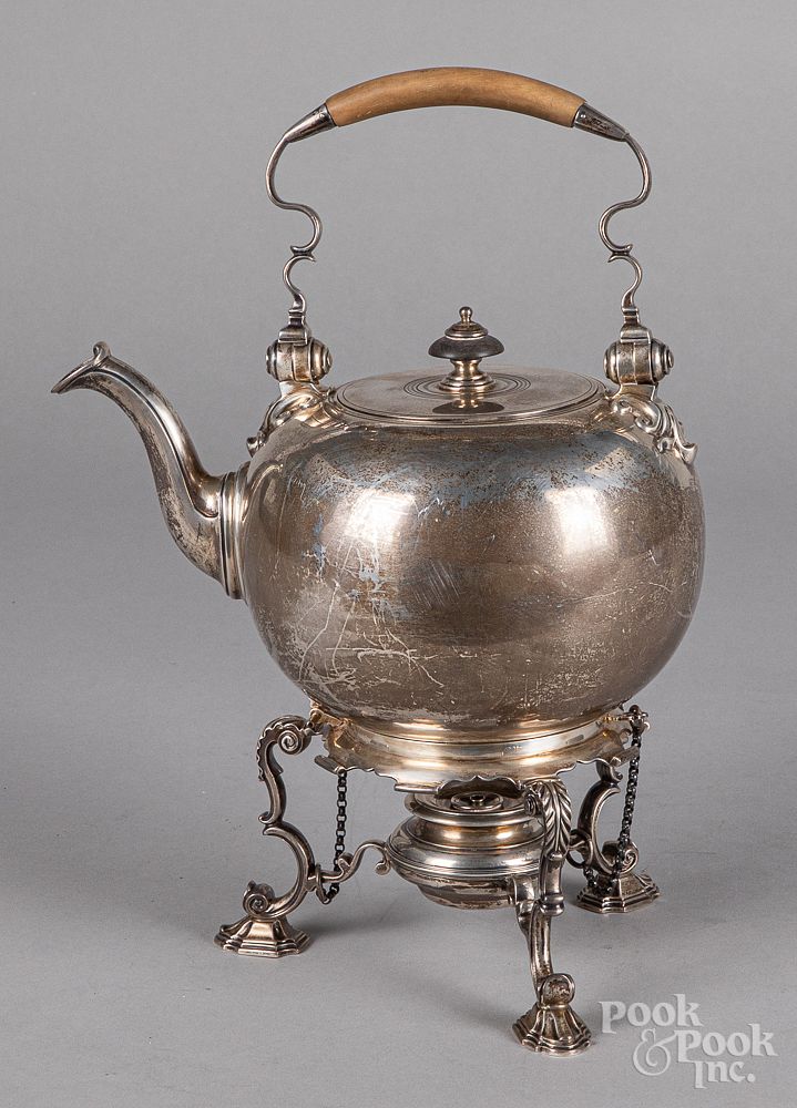 Appraisal: English silver hot water kettle - English silver hot water