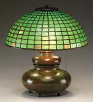 Appraisal: TIFFANY GEOMETRIC TABLE LAMP Beautiful Tiffany lamp has geometric shade