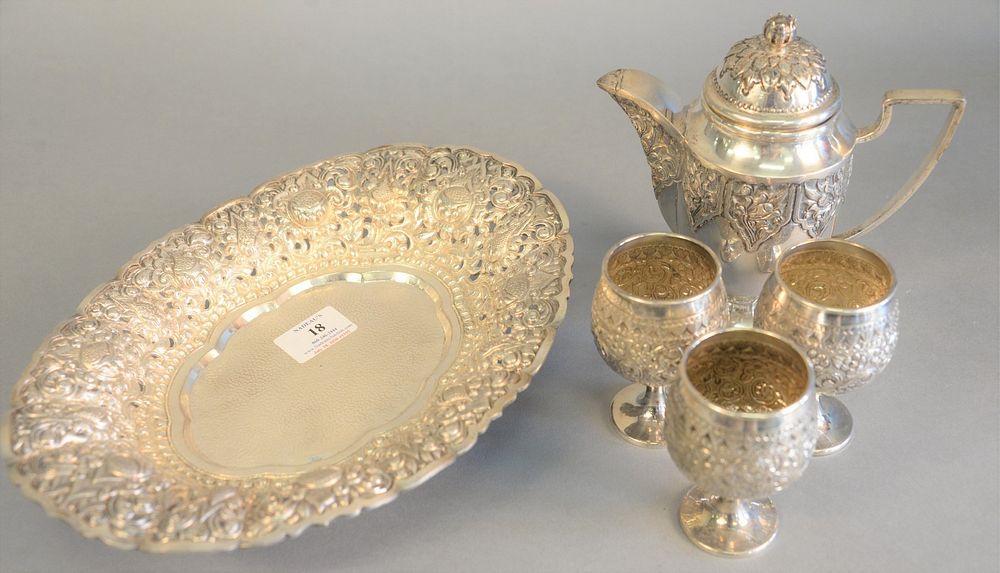 Appraisal: Five Djokja silver pieces to include a teapot ht marked