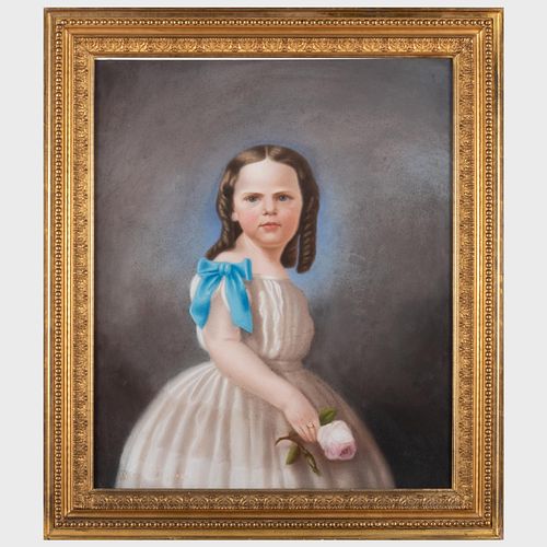 Appraisal: AMERICAN SCHOOL PORTRAIT OF A GIRL WITH A ROSEPastel on