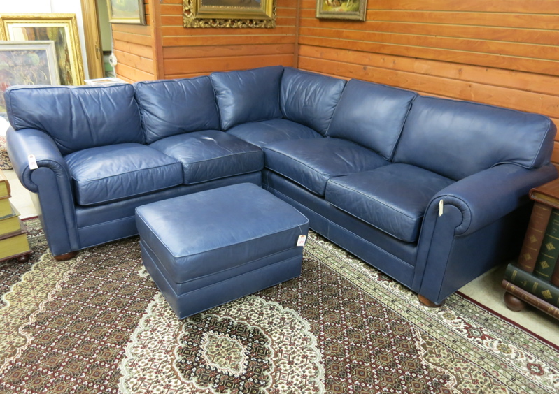 Appraisal: LEATHER SECTIONAL SOFA AND MATCHING OTTOMAN SET Laurent Leather Furniture