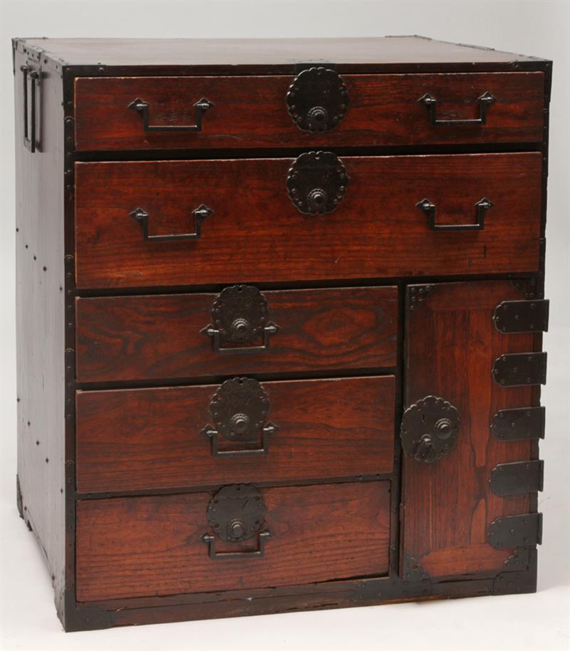 Appraisal: Japanese Wrought-Iron-Mounted Stained Wood Tansu Cabinet x x in Property