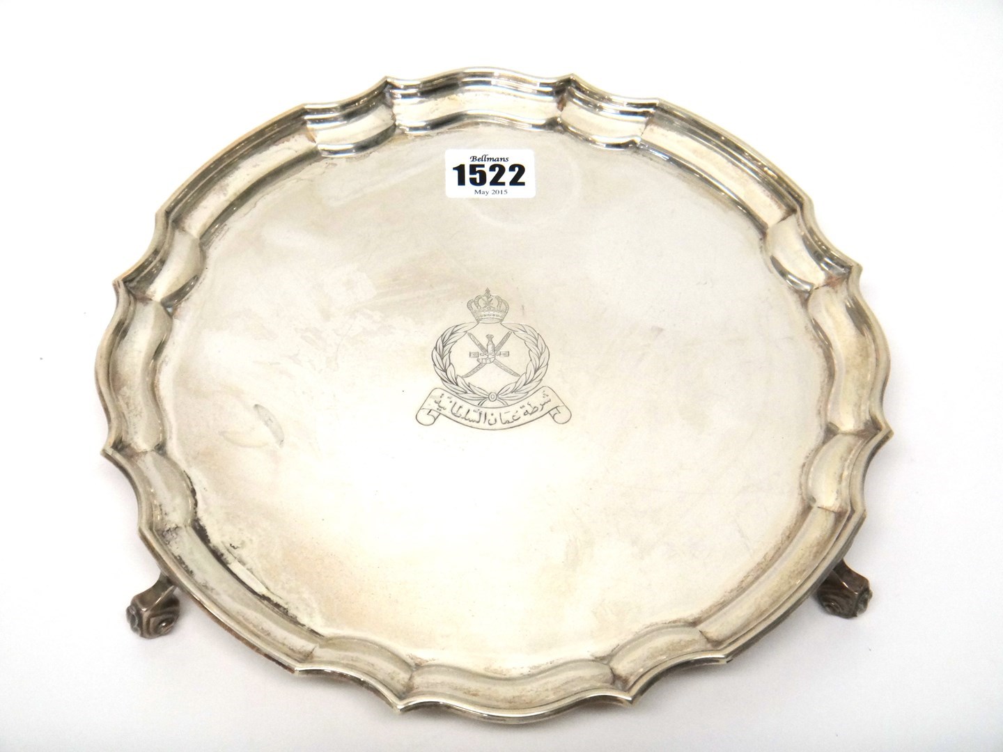 Appraisal: A silver salver Birmingham shaped circular with moulded edge on