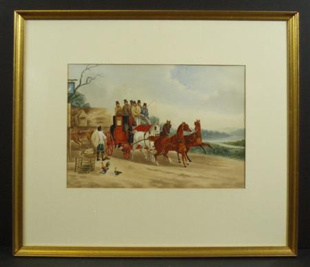 Appraisal: A late th century watercolour 'The London to Dover Coach'