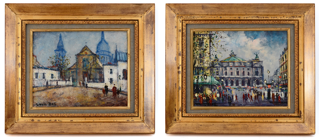 Appraisal: DALI Louis French - Pair of Parisian Street Scenes Oils