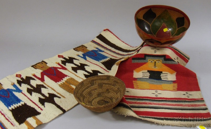 Appraisal: Four Native American and Ethnographic Items two woven wool mats