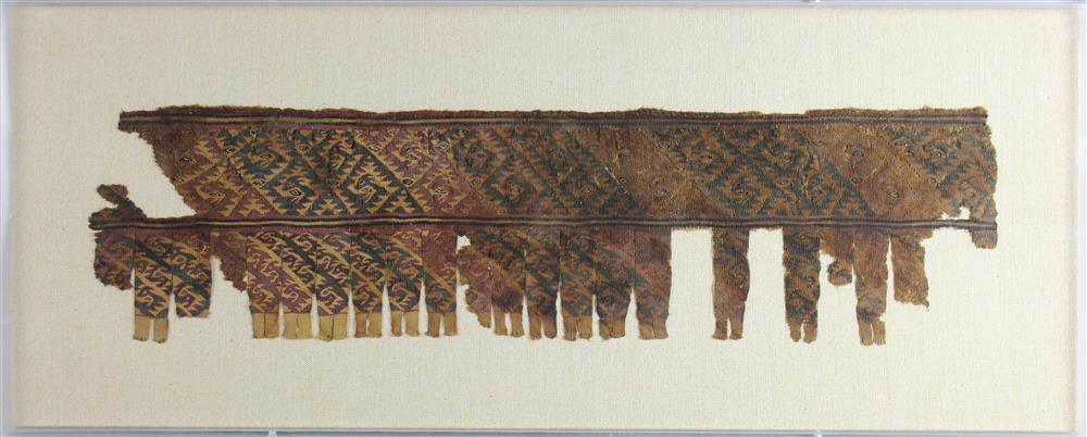 Appraisal: PRE-COLUMBIAN PERUVIAN POSSIBLY CHANCAY FINELY WOVEN AVIAN MOTIF TEXTILE FRAGMENT