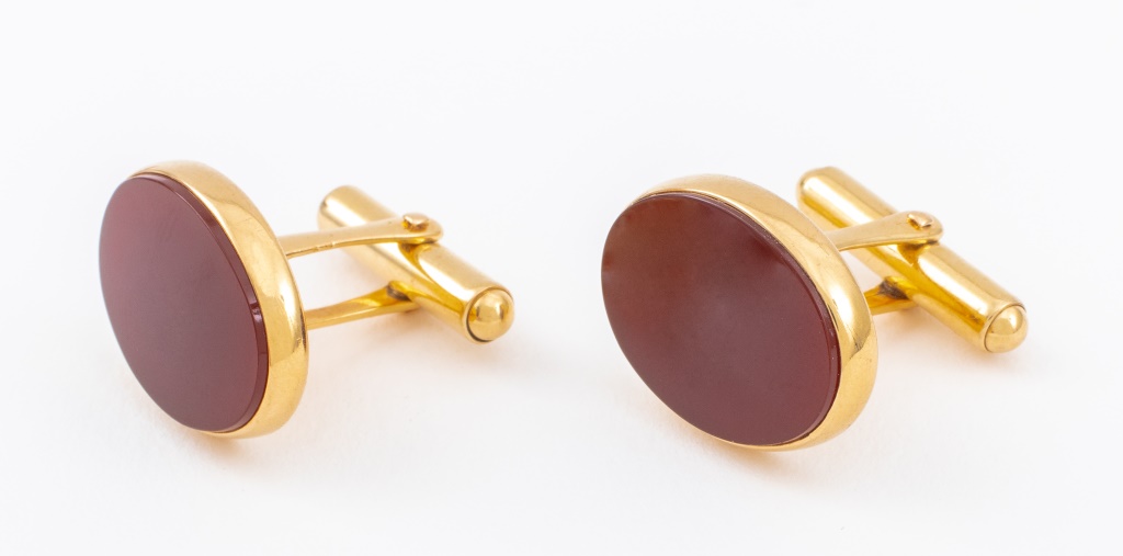 Appraisal: TIFFANY CO K GOLD CARNELIAN CUFFLINKS Pair of Tiffany Co