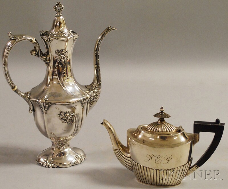 Appraisal: Two Sterling Silver Pots a Wallace coffeepot with ivory heat