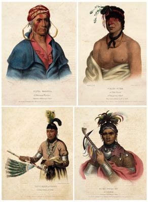 Appraisal: Four McKenney and Hall lithographs with text quot Naw-Kaw or