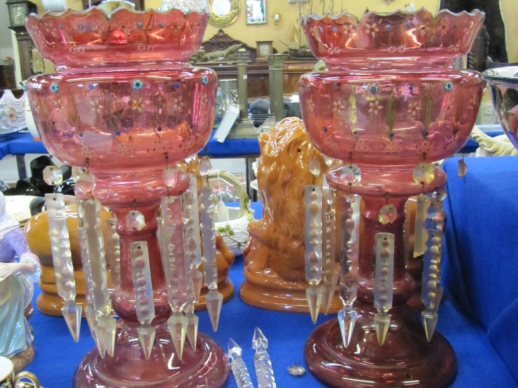 Appraisal: Pair of Victorian cranberry lustres each decorated in gilt and