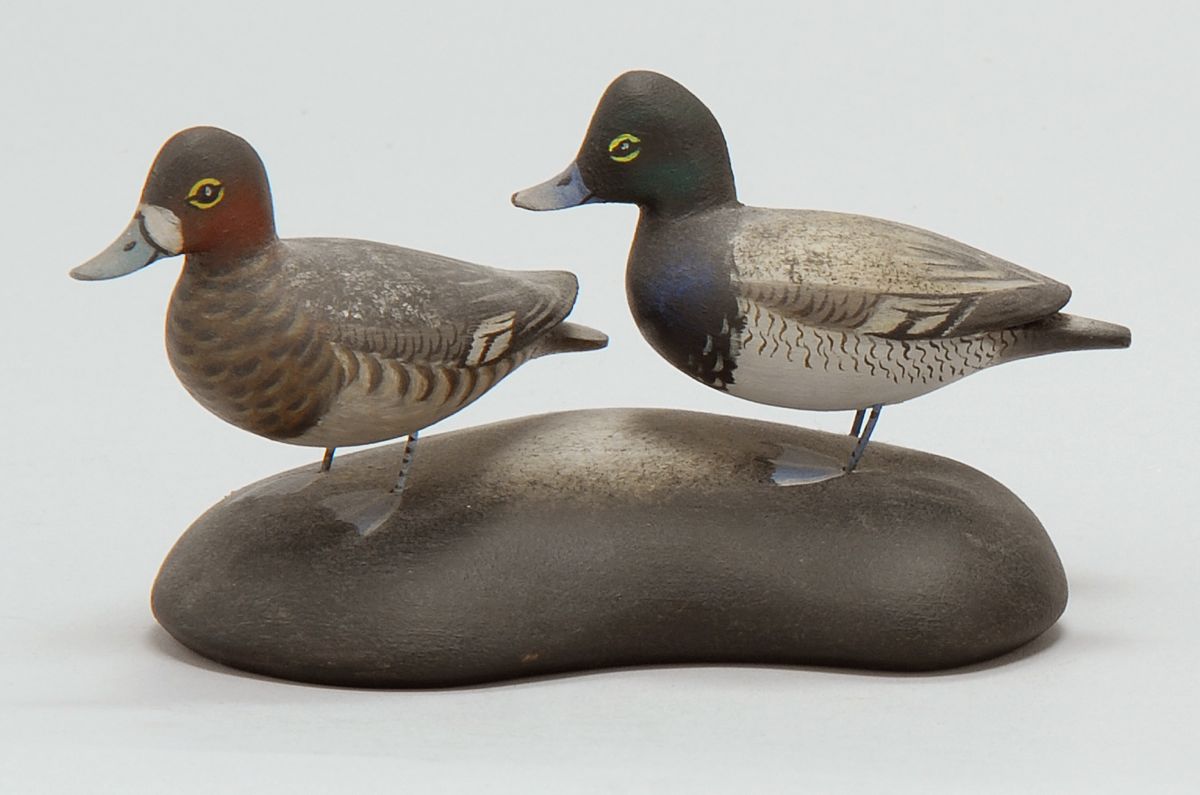 Appraisal: RARE DOUBLE-MOUNTED MINIATURE PAIR OF BLUEBILLS By Crowell of East